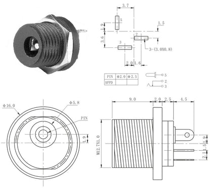 DC Power Jack 2.1mm Enclosed Frame With External Switch - (AD31610)