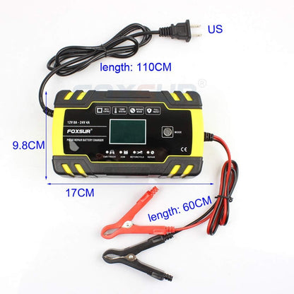FBC122408D FoxSur Automatic Smart Battery Charger 12V @ 8A - 24V @ 4A with LCD Display - (AD32656)