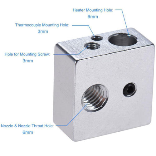 MK8 Heater Block Kit For 3D Printer (Throat Tube + Brass Extruder Nozzle + Heater Block) - (AD37617)
