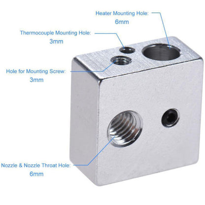 MK8 Heater Block Kit For 3D Printer (Throat Tube + Brass Extruder Nozzle + Heater Block) - (AD37617)