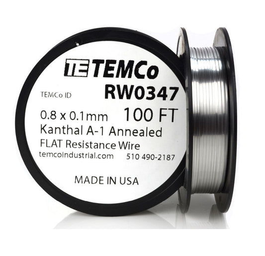 TEMCo RW0347 0.8x0.1mm Kanthal A-1 Annealed Flat Resistance Wire [METRO] - (AD38453)