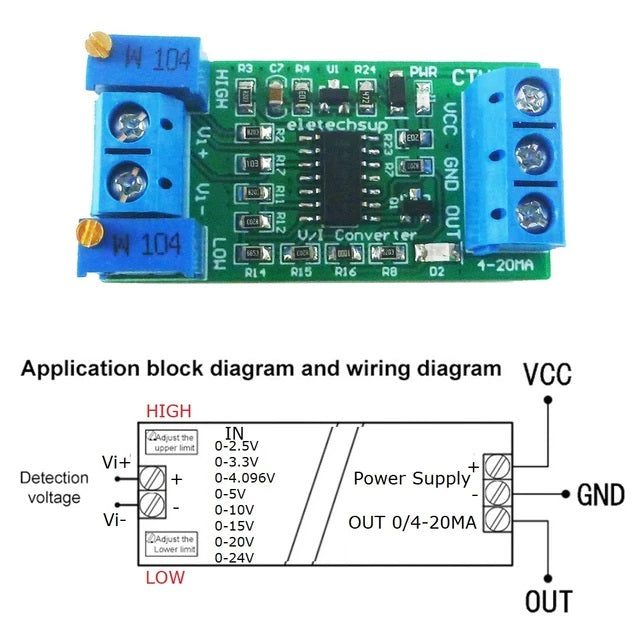 Voltage to Current Converter Module (0-10V to 4-20mA) - (AD38602)