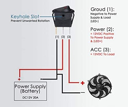 3 Pin Round SPST ON-OFF Rocker Switch (Red) 12VDC - (AD39174)