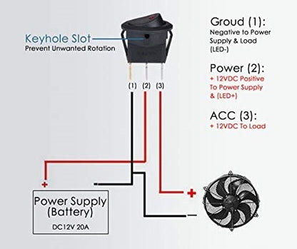 3 Pin Round SPST ON-OFF Rocker Switch (Red) 12VDC - (AD39174)