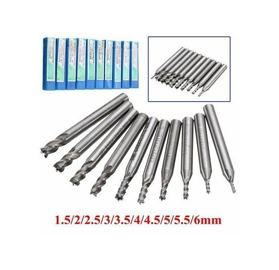 1.5mm to 6mm HSS End Milling Cutter [10 PCS] - (AD50264)