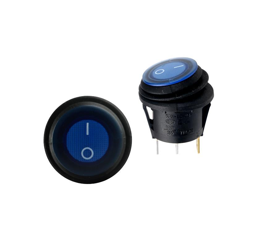 IS-EC-WP1213BLU Waterproof 3 Pin Round SPST ON-OFF Rocker Switch BLUE - (AD51118)