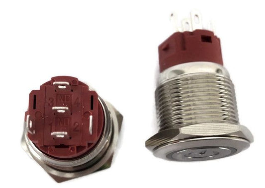 Red Metal Pushbutton Latching 19mm - (AD53837)