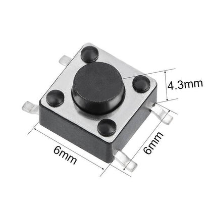 6x6x4.3mm (SMD) Miniature Push Button 4-Pin N.O. - (AD54155)