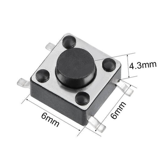 6x6x4.3mm (SMD) Miniature Push Button 4-Pin N.O. - (AD54155)