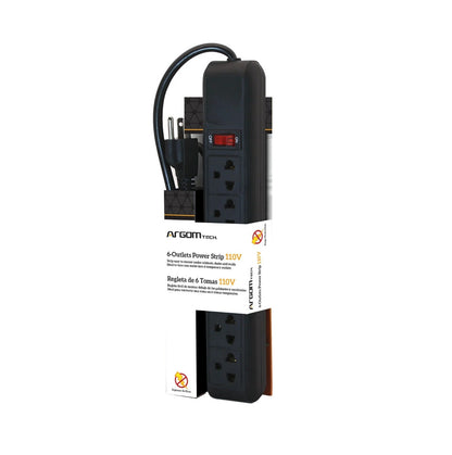 ARG-AC-0252BK Argom 6-Outlets Power Strip 110-120V @ 15A - (AD54682)