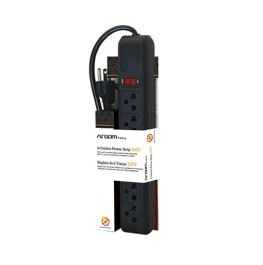ARG-AC-0252BK Argom 6-Outlets Power Strip 110-120V @ 15A - (AD54682)