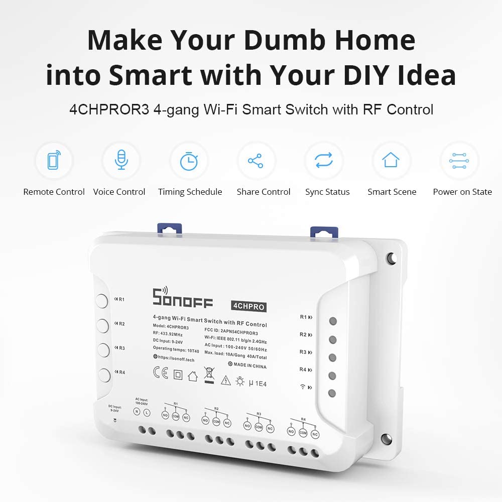 4-Channel SONOFF Pro R3 - WiFi Wireless Smart Switch - (AD54709)