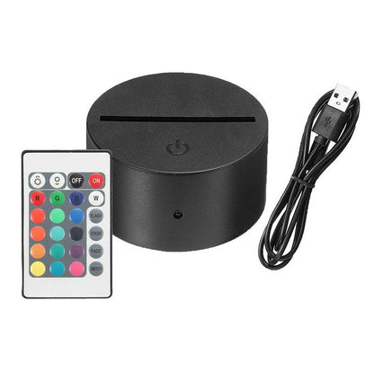 ABS Black 3D LED Lamp Base + USB Cable + Remote Control - (AD55109)