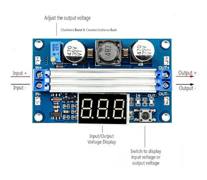 DC-DC Boost 100W Converter Module with Display (3-35V to 5-35V @ 9A) - (AD55533)
