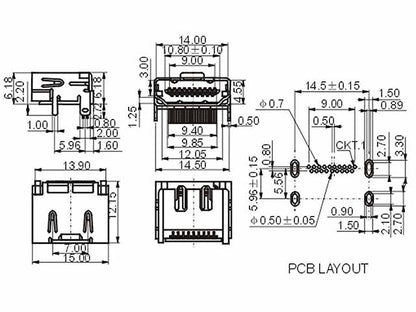 HDMI 19 Pin Receptacles SMT Type Right Angle - (AD57657)