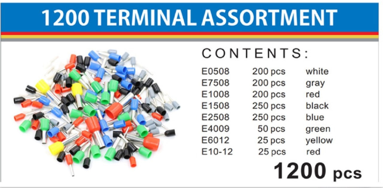 Wire Copper Crimp Terminal Kit AWG 22-10 (1200 PCS) - (AD60855)