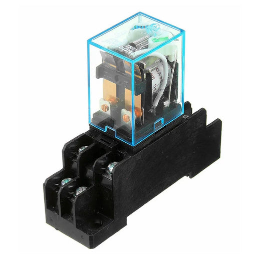 12VDC Coil Power Relay JQX-13F DPDT 8 Pin With Socket Base - (AD62611)