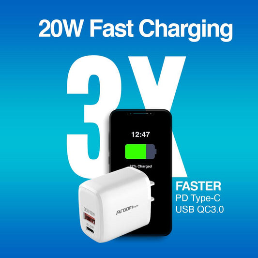 ARG-AC-0115WT Argom 20W PD Type-C + USB Wall Charger - (AD62899)