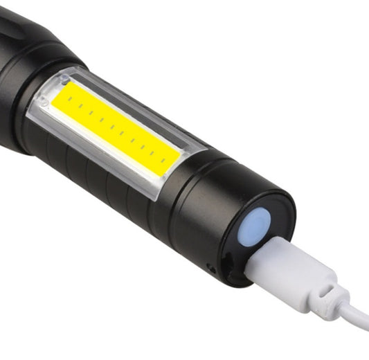Zoomable LED Light 2 Modes + Side Light USB Rechargeable - (AD63358)