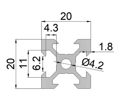 (500mm) Black 2020 V-Slot Aluminum Profile Extrusion - (AD63416)