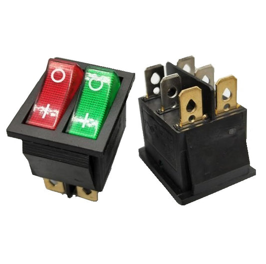 Rocker Switch Red/Green ON/OFF DPST 16A @ 250VAC - (AD64838)