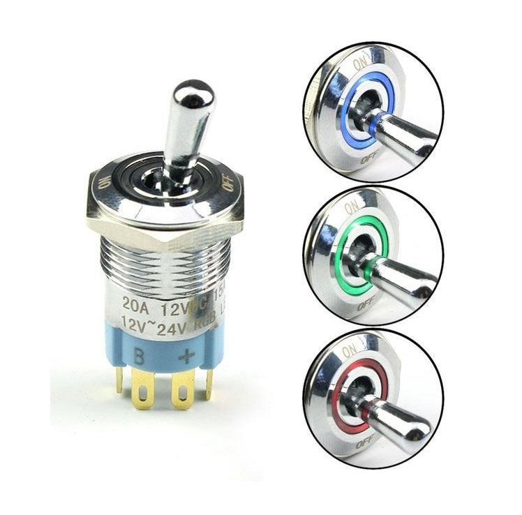 Illuminated Toggle Switch ON-OFF SPST Tri-Color Red - Green - Blue LED - (AD66053)