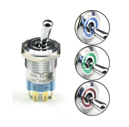 Illuminated Toggle Switch ON-OFF SPST Tri-Color Red - Green - Blue LED - (AD66053)