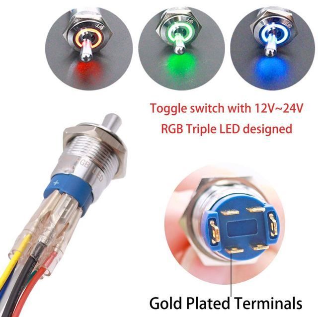 Illuminated Toggle Switch ON-OFF SPST Tri-Color Red - Green - Blue LED - (AD66053)