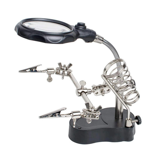 Soldering Iron Stand With Illuminated Glasses LED and Alligator Clip - (AD68931)