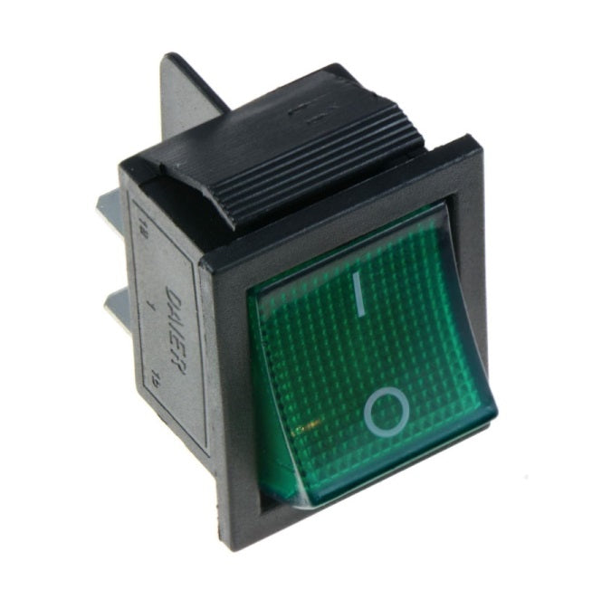 Rocker Switch Green ON-OFF DPST (with lamp) 16A 250VAC Panel Mount - (AD69797)