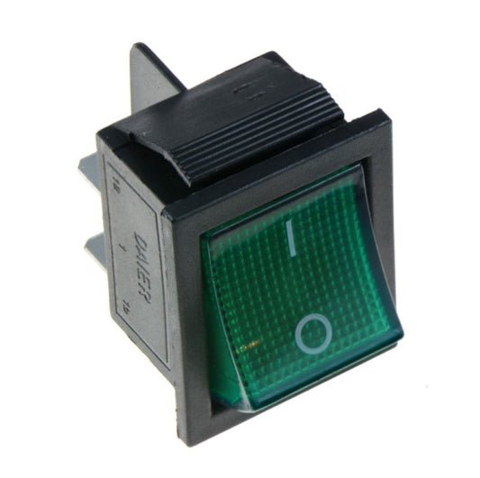 Rocker Switch Green ON-OFF DPST (with lamp) 16A 250VAC Panel Mount - (AD69797)
