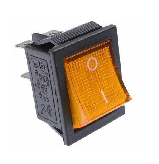 Rocker Switch Yellow ON-OFF DPST (with lamp) 16A 250VAC Panel Mount - (AD69798)