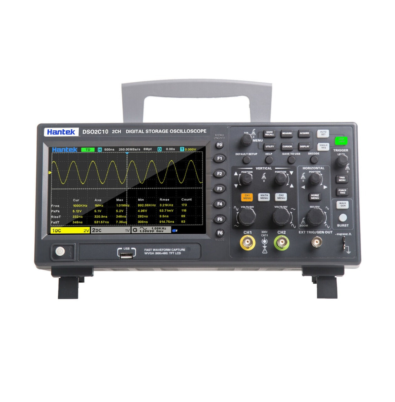 Hantek DSO2D10 TFT Digital Oscilloscope 2 Channel 100MHz with Function Generator - (AD70308)