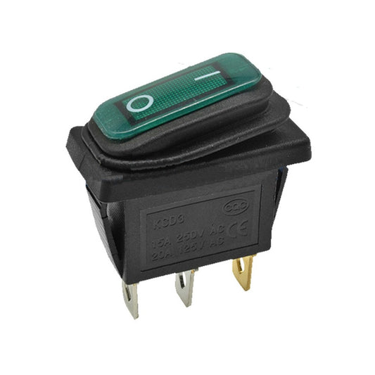 KCD3 Green Waterproof Rocker Switch with Light - (AD71234)