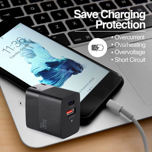ARG-AC-0122BK Argom Volta P4 38W Pro PD Type-C + USB With Foldable Plug Wall Charger - (AD71731)