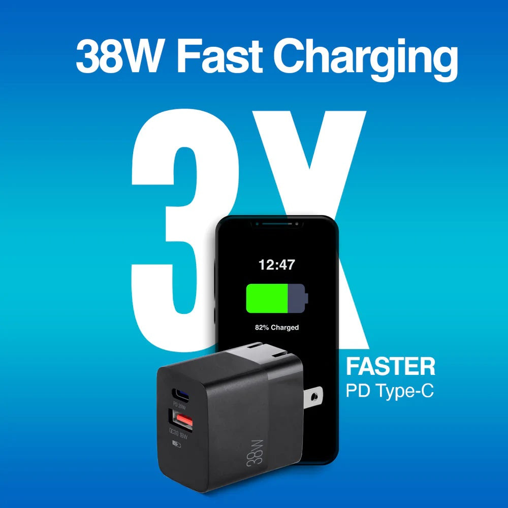 ARG-AC-0122BK Argom Volta P4 38W Pro PD Type-C + USB With Foldable Plug Wall Charger - (AD71731)