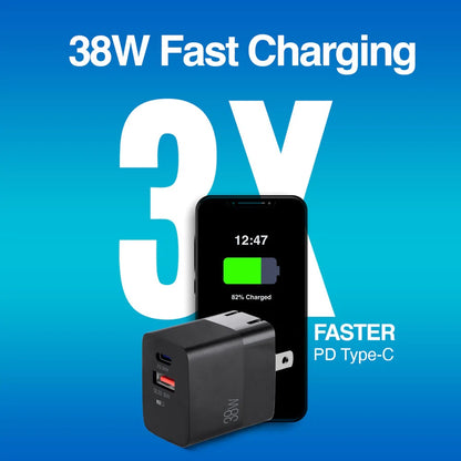 ARG-AC-0122BK Argom Volta P4 38W Pro PD Type-C + USB With Foldable Plug Wall Charger - (AD71731)
