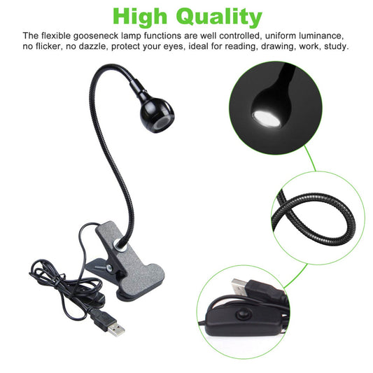 USB Flexible Reading LED Lamp Clip 5V @ 3W - (AD74734)