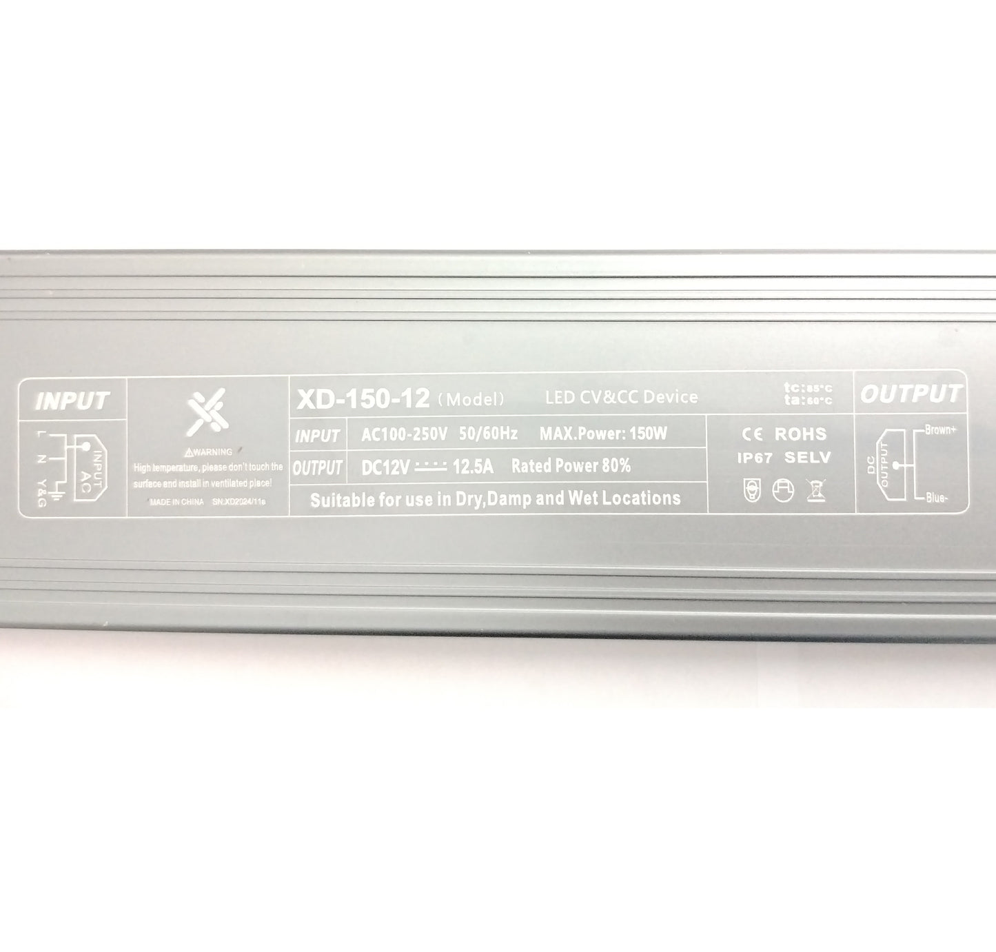 XD-150-12 Waterproof IP67 LED Switch Power Supply 12VDC @ 12.5A - (AD91146)