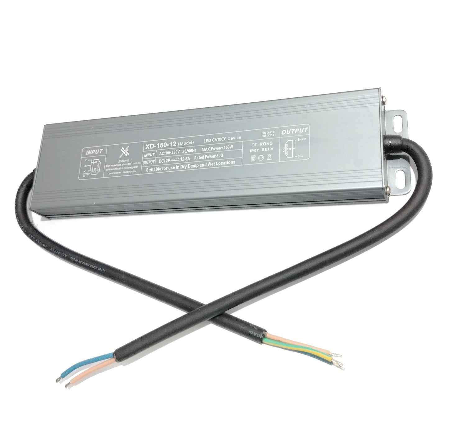 XD-150-12 Waterproof IP67 LED Switch Power Supply 12VDC @ 12.5A - (AD91146)