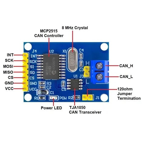 MCP2515 CAN Bus Module TJA1050 Receiver SPI For Arduino - (AD92990)