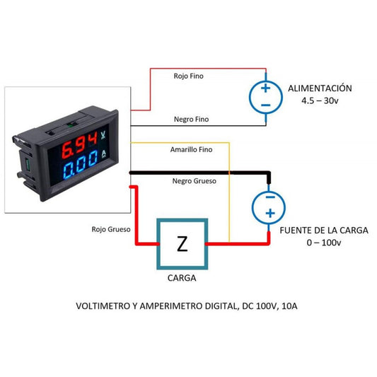 Voltimetro - Amperimetro Digital 0-100V @ 10A - (AD9873)
