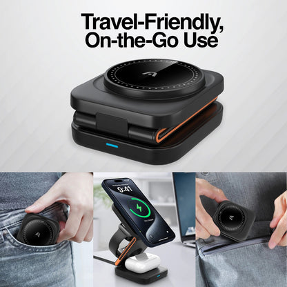 ARG-AC-0144BK Wireless Fast Charger 3 in 1 Foldable Stand Magnetic - (AD86899)
