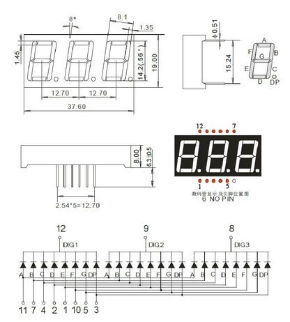 LED Display Red 7-Segment 3-Digit Common Cathode 0.56" - (AD8080)