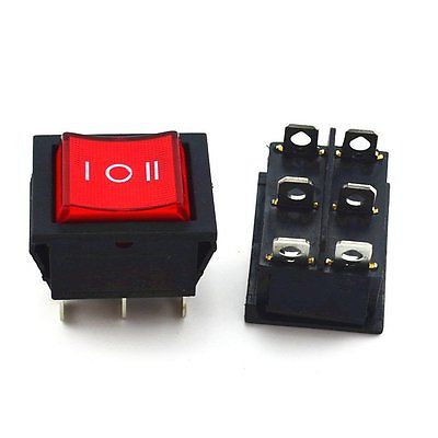 EC-623 Rocker Switch Red ON-OFF-ON DPDT (With Lamp) 20A 250VAC Panel Mount - (AD20521)