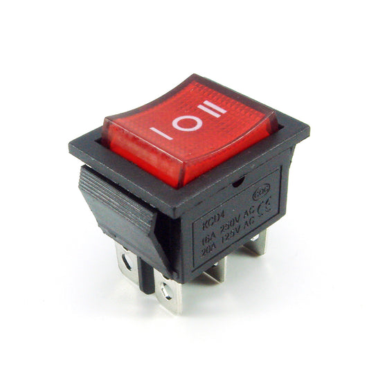 EC-623 Rocker Switch Red ON-OFF-ON DPDT (With Lamp) 20A 250VAC Panel Mount - (AD20521)