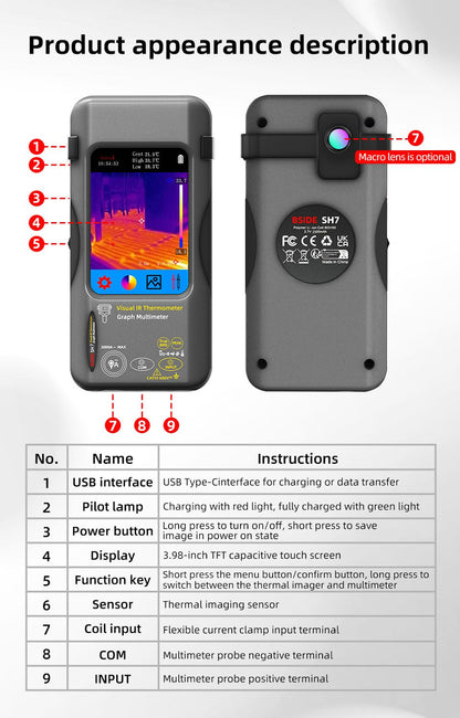 BSIDE-SH7 Thermal Camera + Digital Multimeter 2 in 1 - (AD25693)