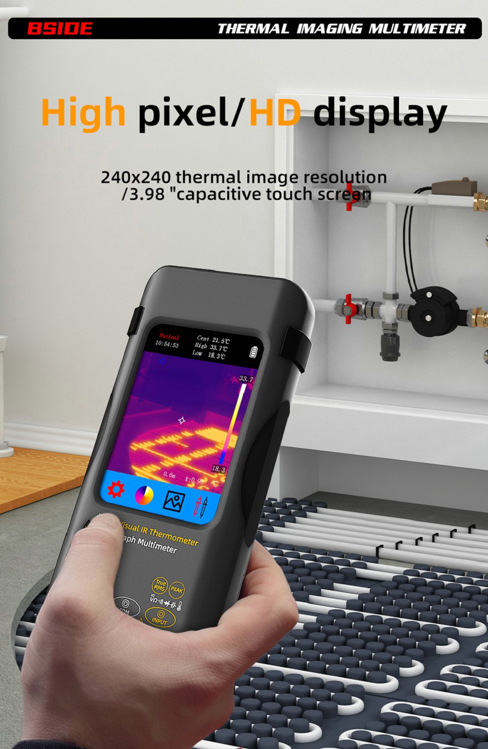 BSIDE-SH7 Thermal Camera + Digital Multimeter 2 in 1 - (AD25693)