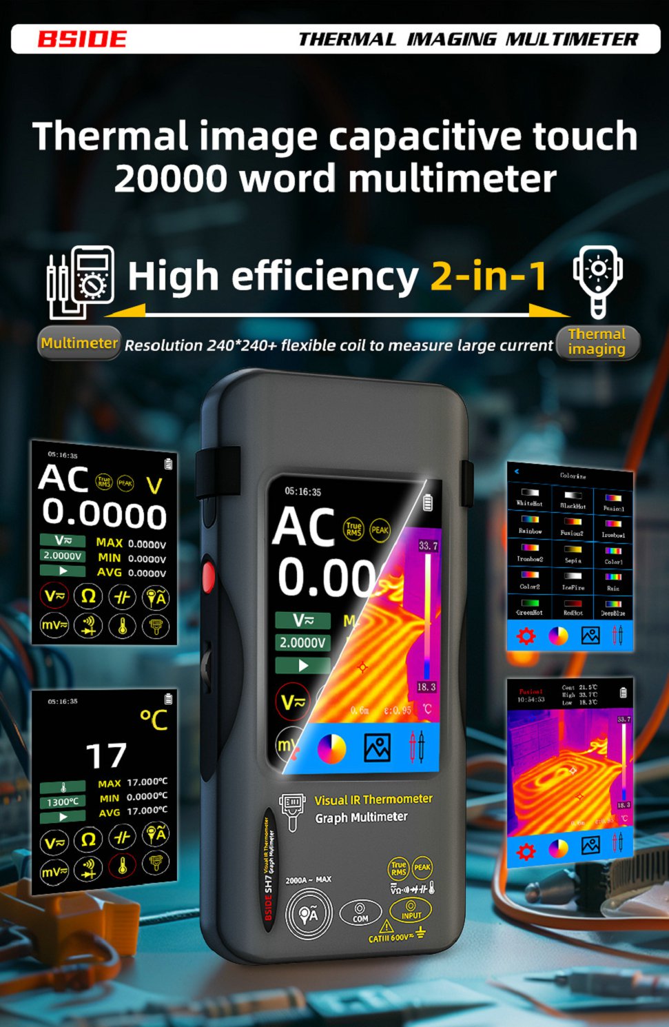 BSIDE-SH7 Thermal Camera + Digital Multimeter 2 in 1 - (AD25693)