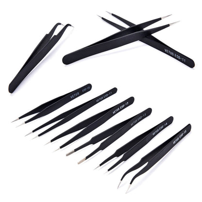 Precision Tweezer Stainless Steel Anti Static Kit [6 PCS] - (AD6356)